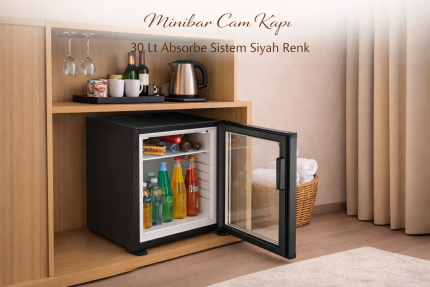 Minibar Cam Kapı 30 Lt Absorbe Sistem Siyah Renk