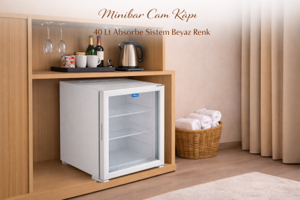 بار صغير باب زجاجي بباب زجاجي 40 لتر نظام امتصاص الماء أبيض اللون