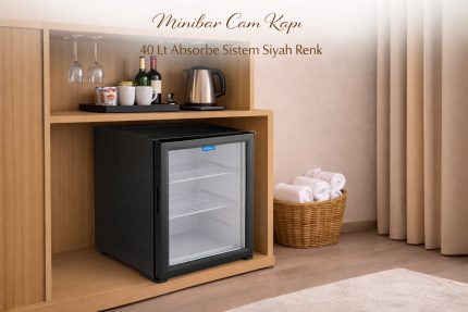 Minibar Cam Kapı 40 Lt Absorbe Sistem Siyah Renk